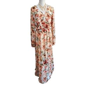 Luxology XL Floral Maxi Dress Long Sleeve Tuckernuck Style Faux‎ Wrap Flowy Boho